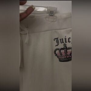 Juicy Couture M (Stained) White Track Pants with Black & Pink Crown Graphic